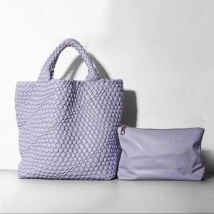Lavender Woven satchel shoulder Tote bag and Pouch Set